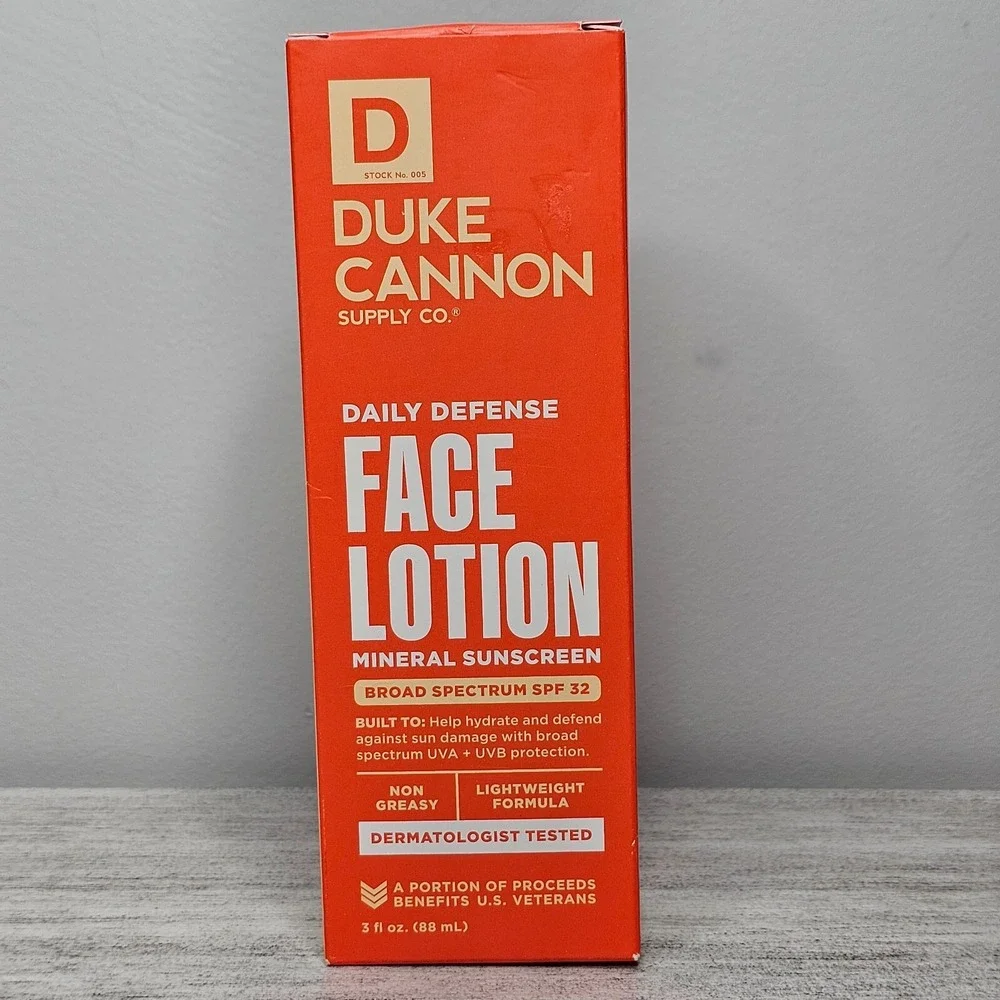 DUKE CANNON Daily Defense Face Lotion‎ Mineral Sunscreen SPF 32 Exp 11/25, 3 oz